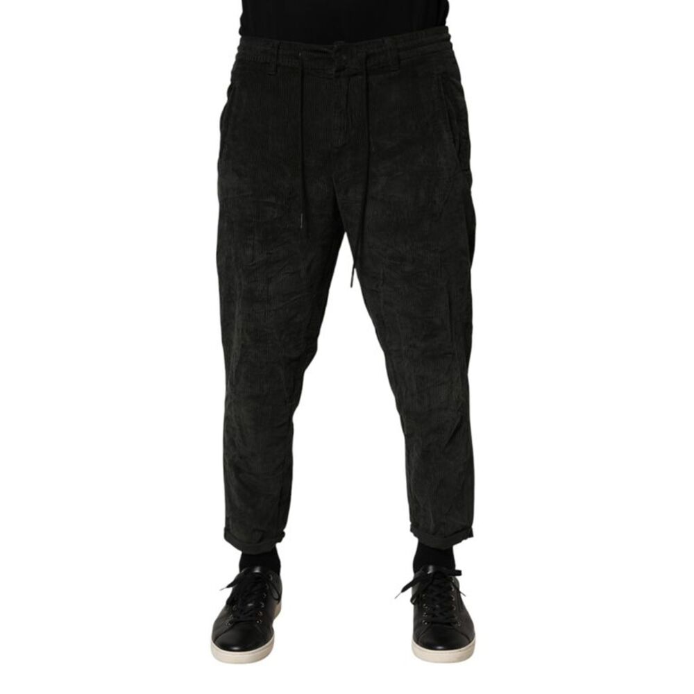 Dondup Black Mid Waist Cropped Corduroy Men Trouser Men's Pants